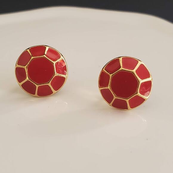 Kate Spade New York Red Enamel and Gold Plate Jewel‎ Bar Geometric Earrings - Picture 4 of 5